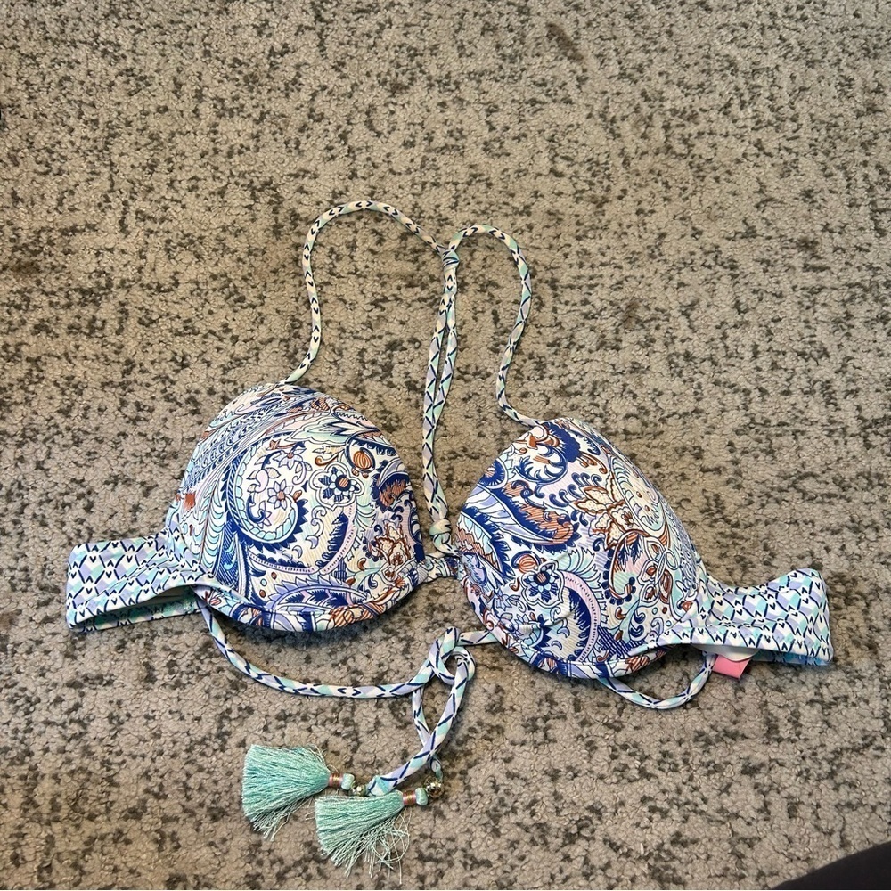 Victoria’s Secret Blue & Mint Green Floral Under-Wire Bikini Top Size 34B